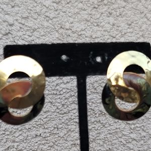 Vtg Gold Multicolored Hammered Disc Earrings